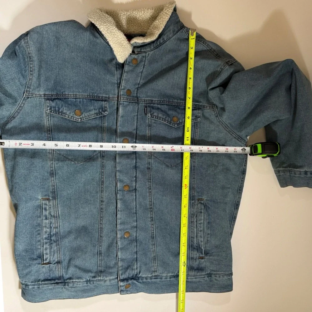 Hooey Men's Western Denim Jacket Blue XXL Sherpa Collar Aztec Fleece Lined